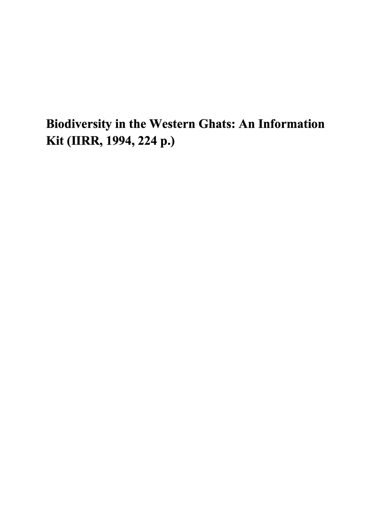 Biodiversity in the Western Ghats (1994)