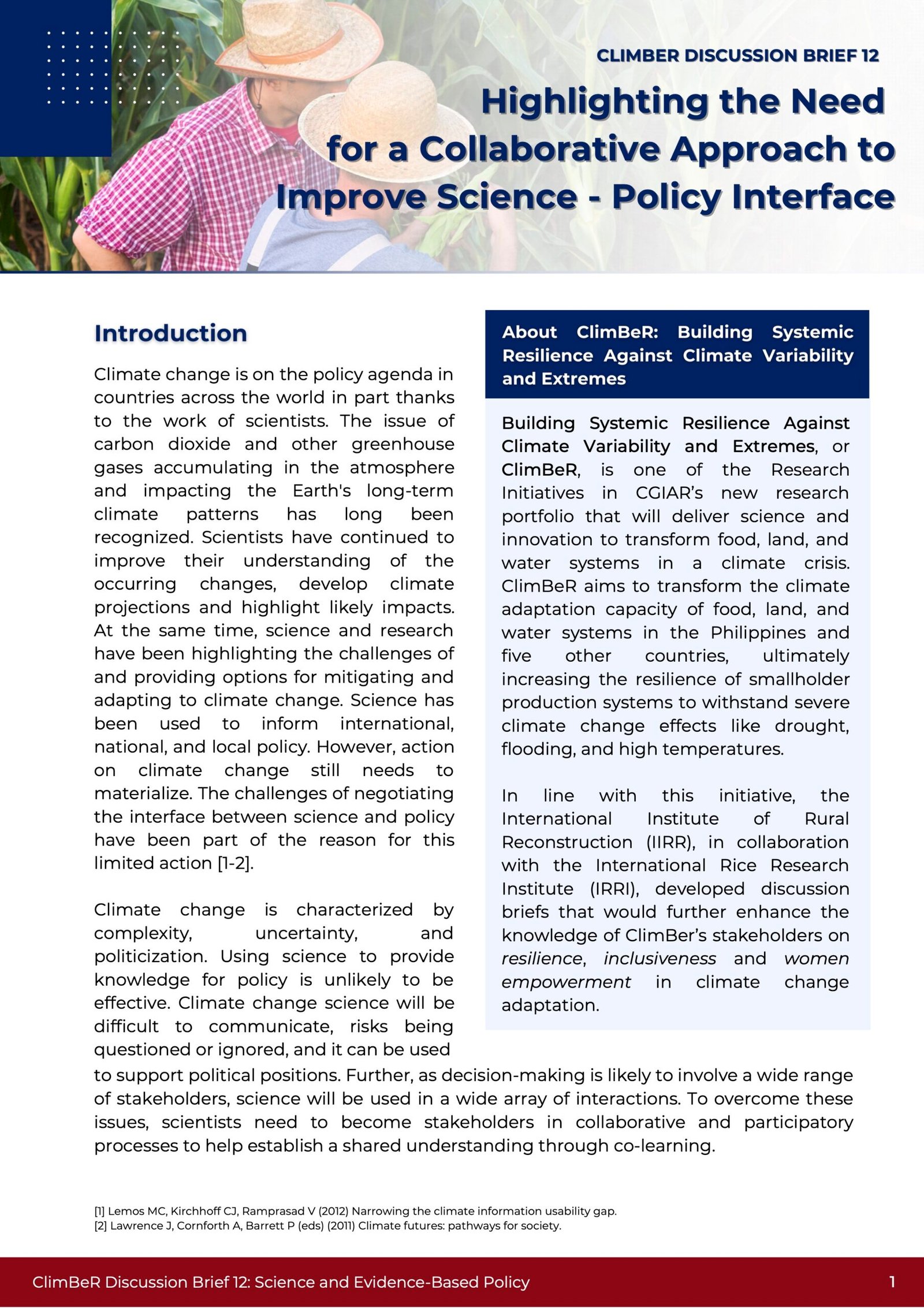 ClimBeR Discussion Brief 12 Science and Evidence-Based Policy