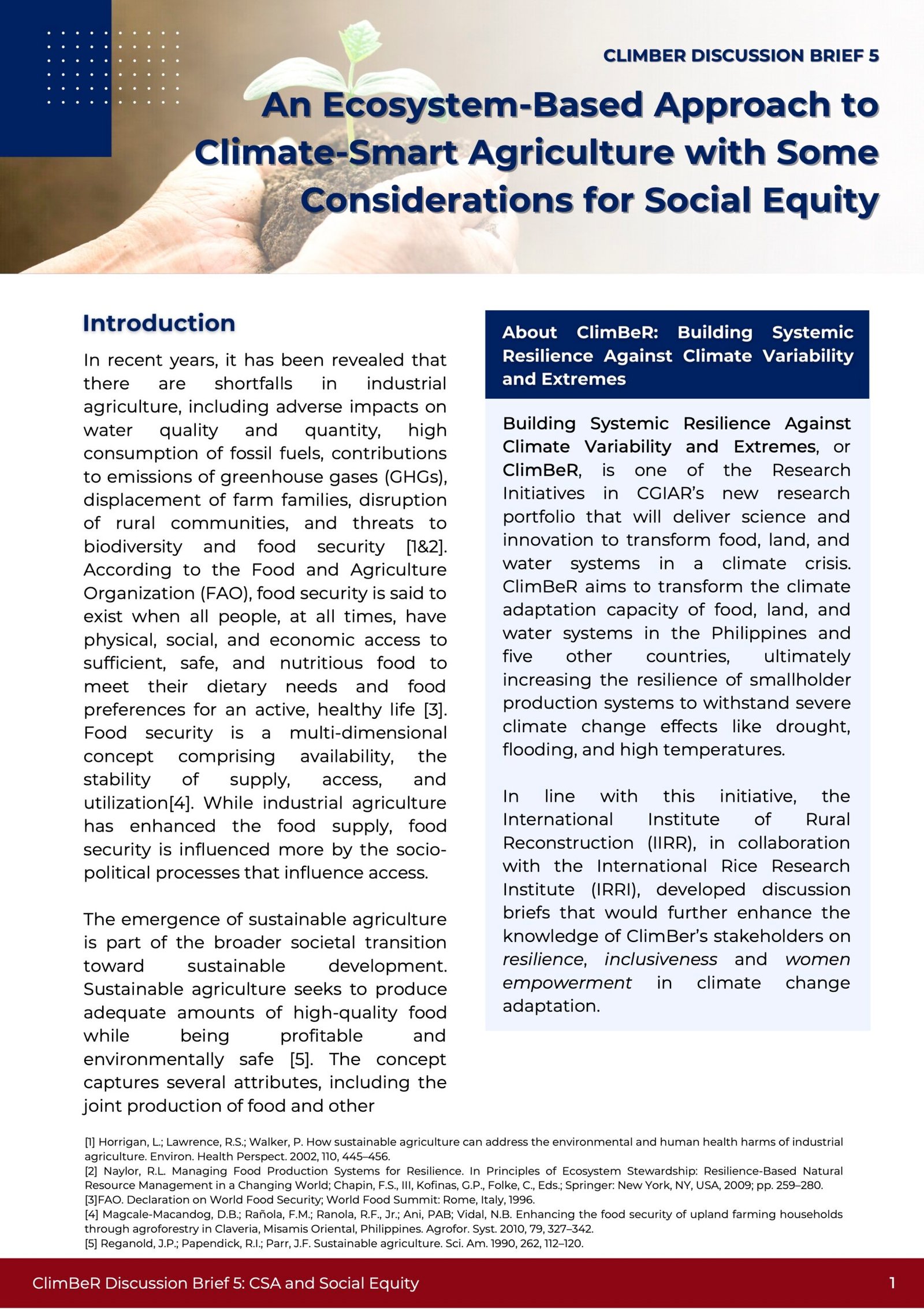 ClimBeR Discussion Brief 5 CSA and Social Equity