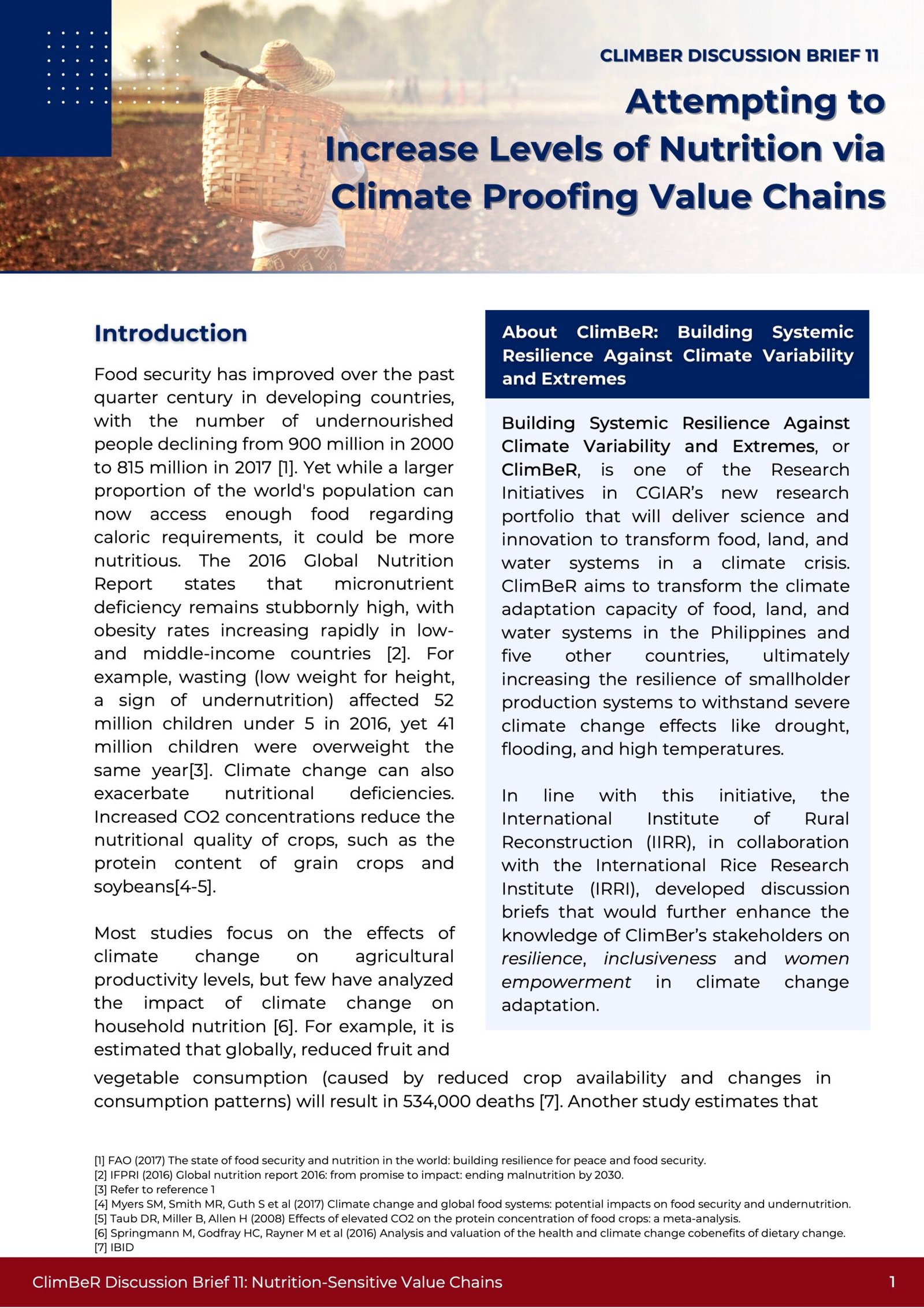 ClimBer Discussion Brief 11 Nutrition-Sensitive Value Chains