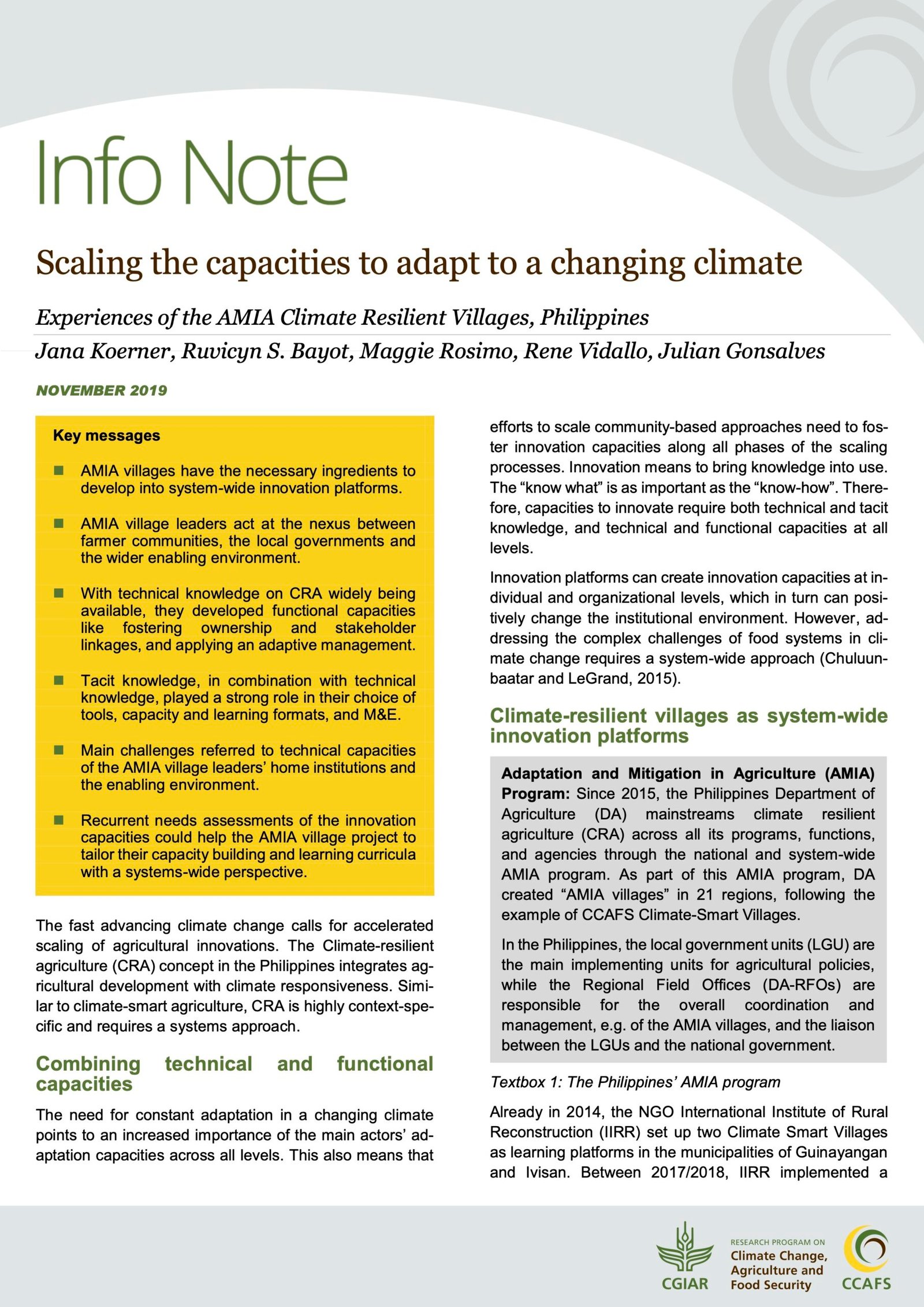 Date_ 2019-11 - SCALING THE CAPACITIES TO ADAPT TO A CHANGING CLIMATE_ EXPERIENCES OF THE AMIA CLIMATE RESILIENT VILLAGES, PHILIPPINES