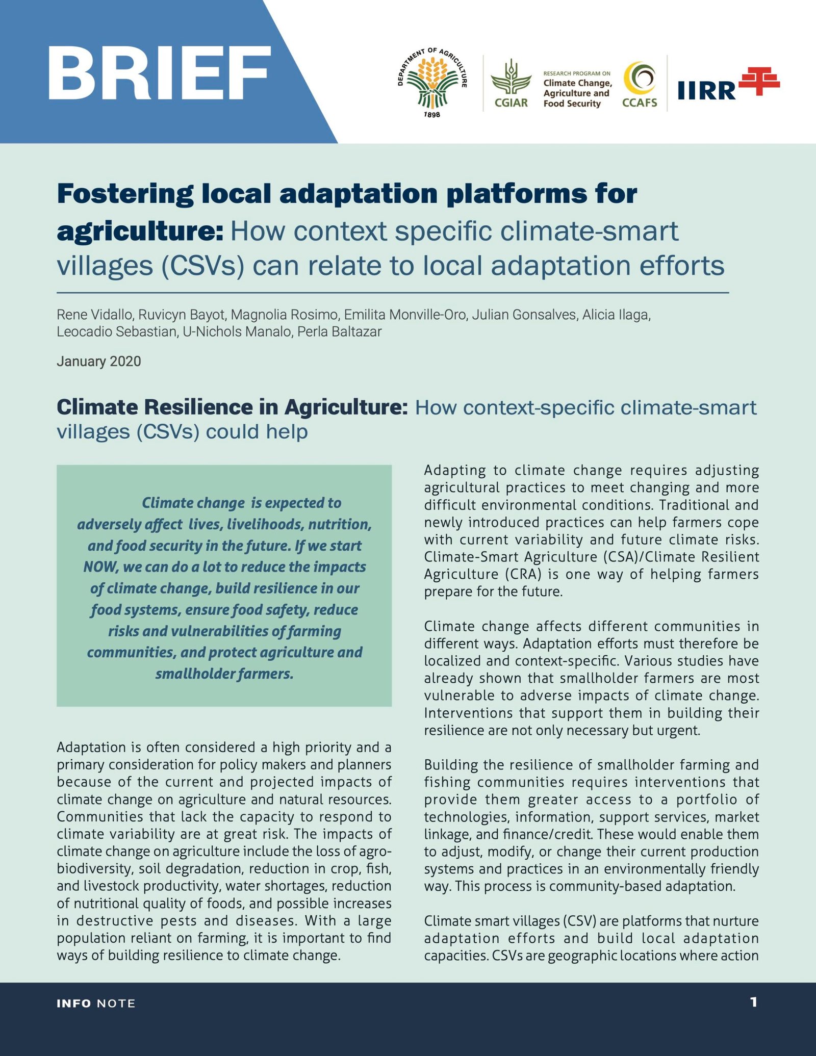 Date_ 2020-01 - FOSTERING LOCAL ADAPTATION PLATFORMS_ RELATING CLIMATE SMART VILLAGES TO LOCAL AND NATIONAL ADAPTATION PLANS