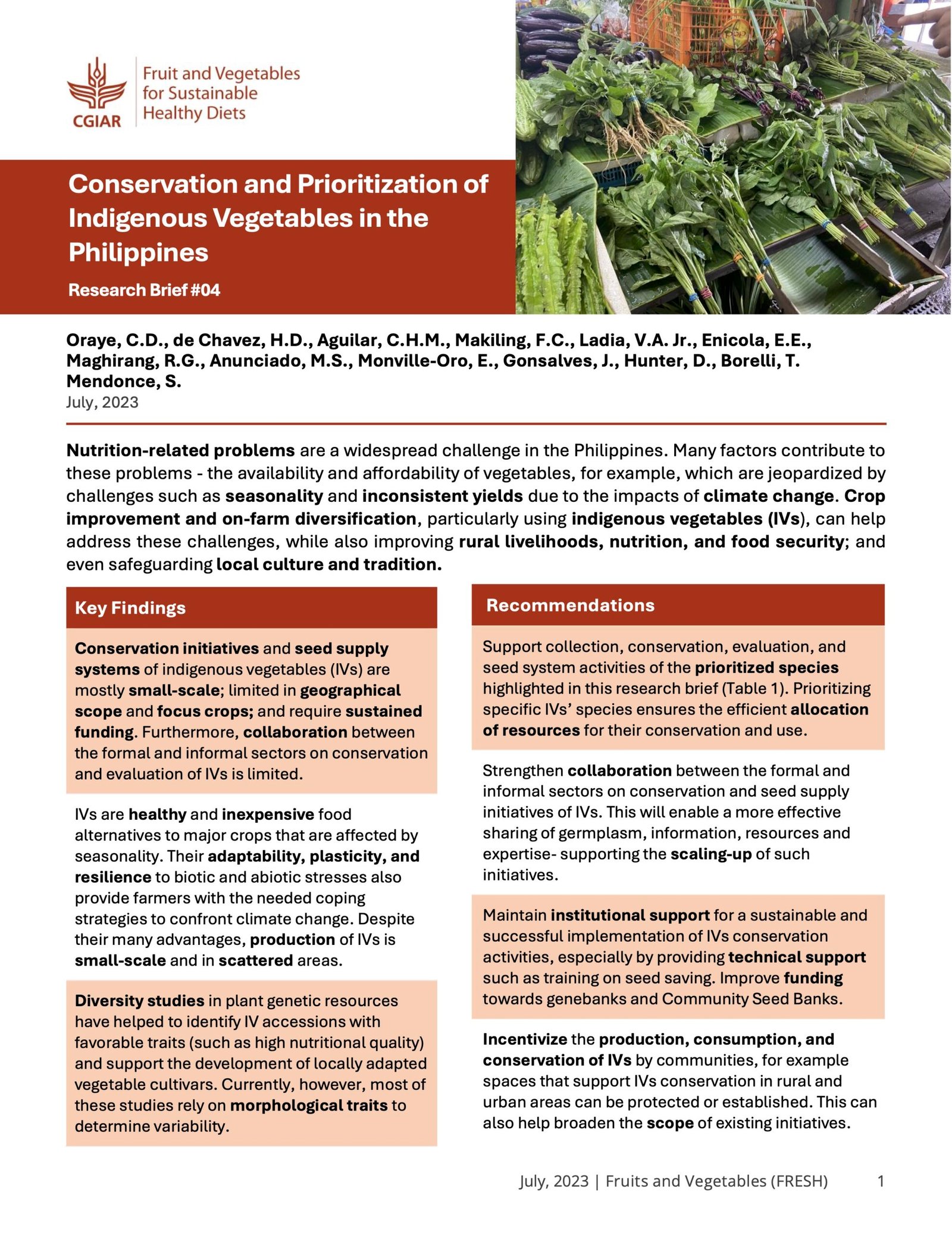 RB#1 - Conservation and prioritization of indigenous vegetables in the Philippines