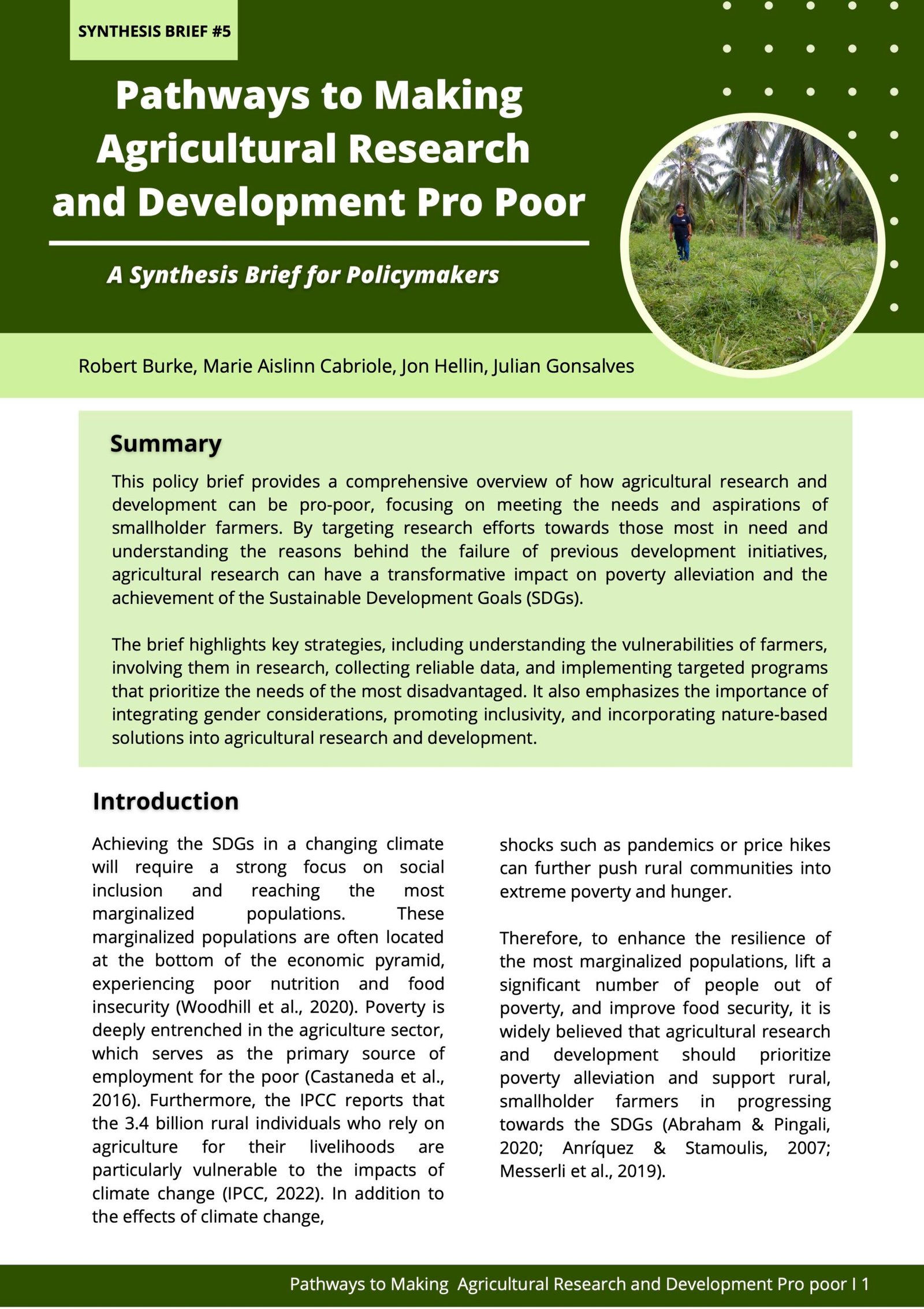 Synthesis brief #5 Pathways to Making Agricultural Pesearch and Development Pro poor
